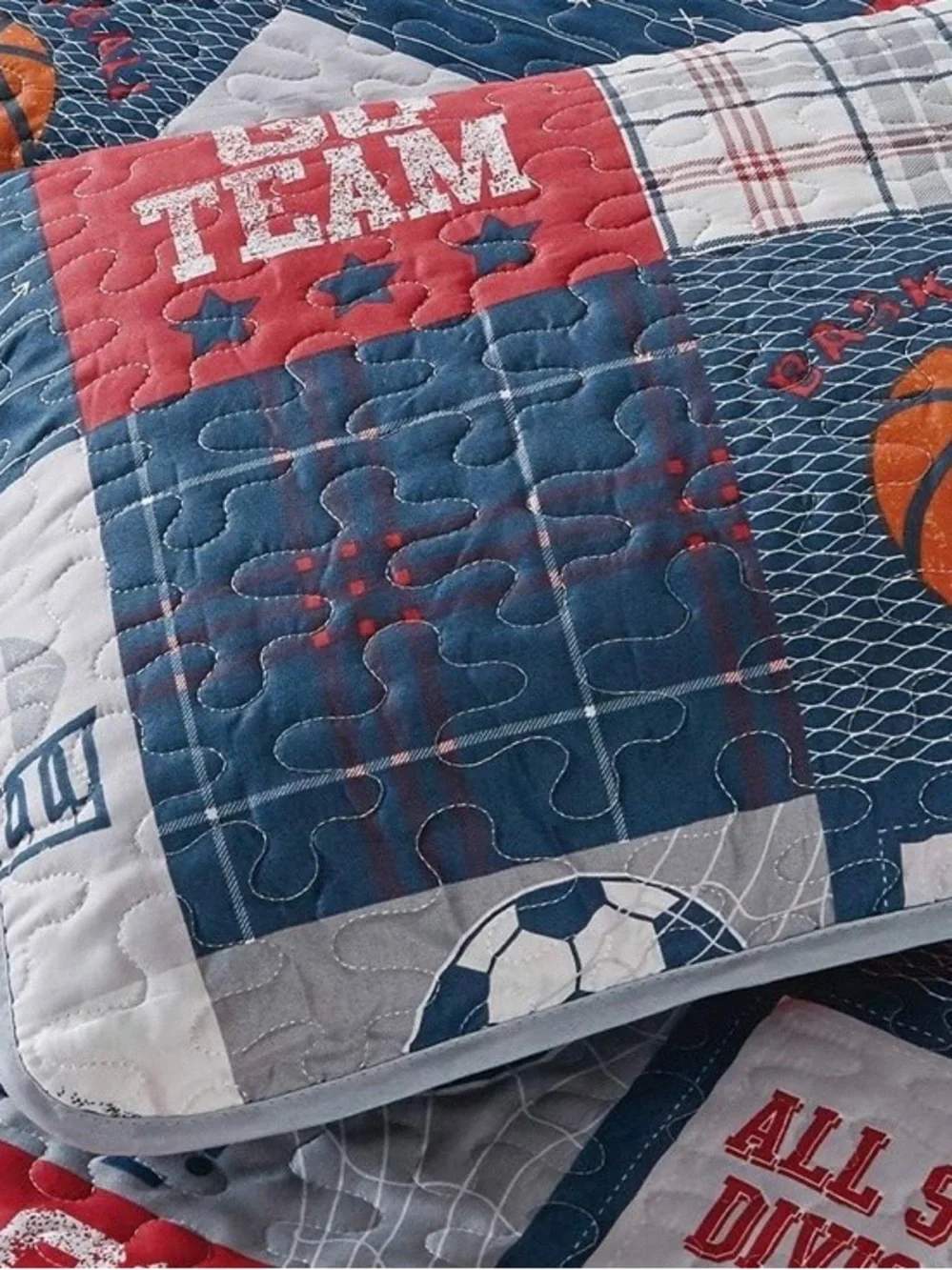 Sports Patchwork Quilt Set in Navy, Red & White